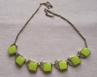 Rare Collier multi rangs petites perles tressés jaunes bijou vintage