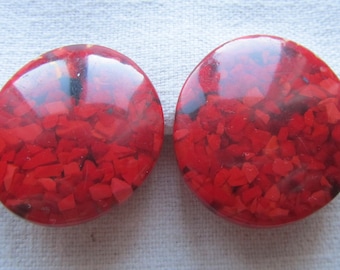 Vintage red plastic oval shape clip on earrings