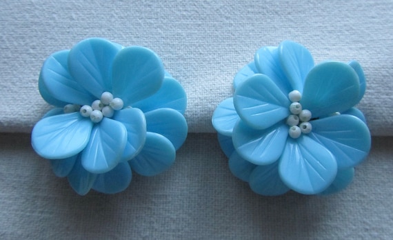 Orecchini a forma di fiore blu navy e argento: perline in argento, cristalli iridescenti - Italia