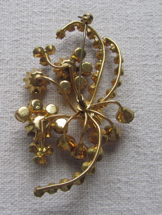 Vintage gold tone bouquet brooch with brown, oran… - image 2
