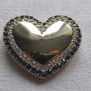 Vintage gold tone blue rhinestones heart brooch