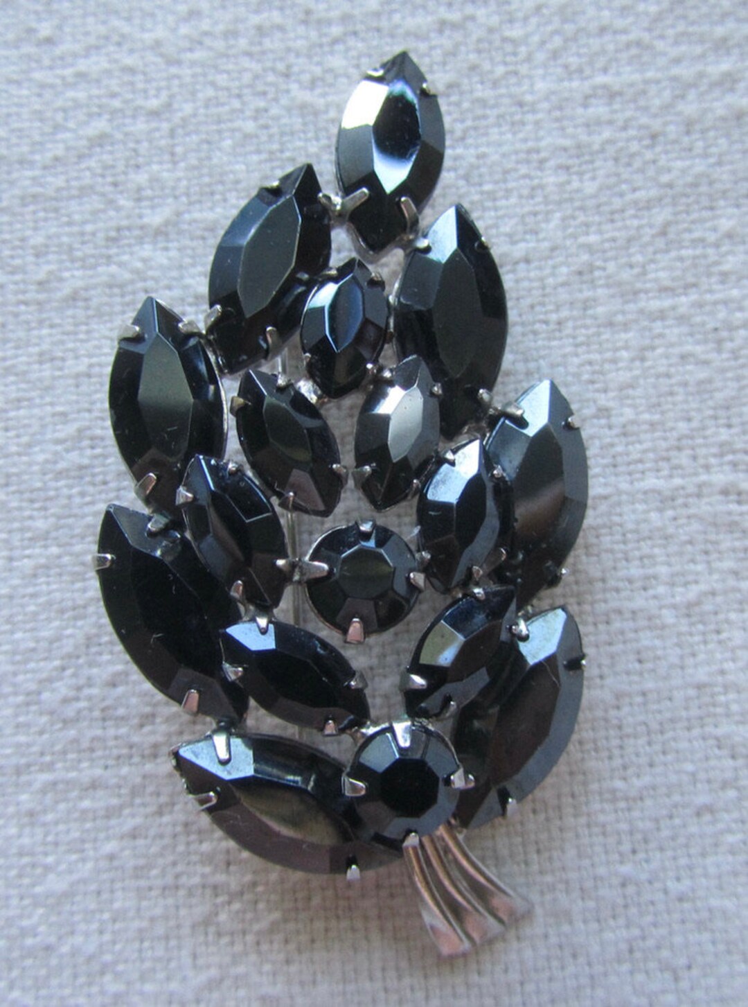 Vintage Silver Tone Dark Grey Rhinestones Leaf Brooch - Etsy