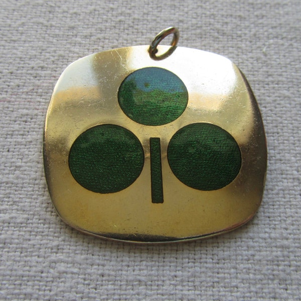 Vintage gold tone Monique Olivier green enamel pendant