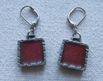 Vintage pewter NES red enamel hook earrings