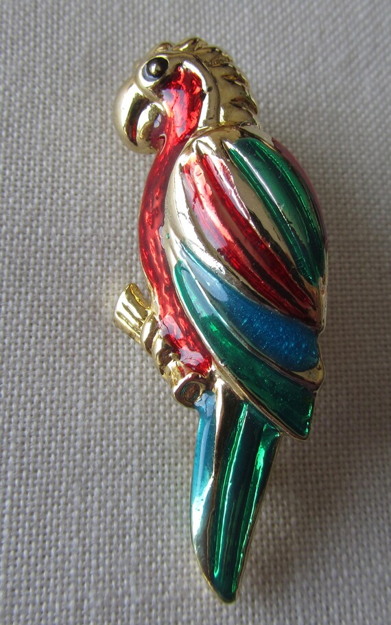 Broche Vintage Perroquet En émail Coloré - Or Poli - Modèle Rétro 5215