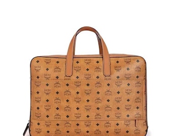 MCM Cognac Monogram Laptop Portfolio Case | Executive Visetos Business Carry Sleeve