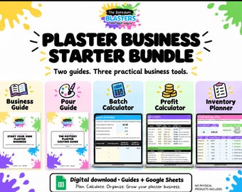 Pode incluir: Um pacote digital de início para negócio de gesso com dois guias e três ferramentas comerciais. Inclui um guia de negócios, guia de vazamento, calculadora de lotes, calculadora de lucros e planejador de inventário digital.