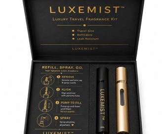 LUXEMIST Luxury Travel Perfume Atomizers 2-Pack, 10ml Bottom-Fill Refillable Spray Bottles, Gift Set