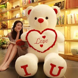 Grote 'I LOVE YOU'-teddybeer van 80-100 cm, zacht pluche kussen in de vorm van een hart, schattig knuffelbeer-cadeau voor je vriendin, verjaardag, jubileum en Valentijnsdag.