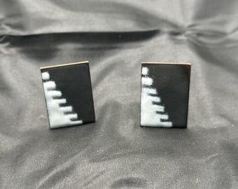 Copper Enamel Cuff Links, Modernist, Brutalist Design in Black and White. 1 1/8” x 7/8”