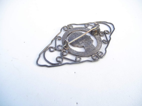 Sterling Silver Brooch, Center is a Cut Out Coin … - image 3