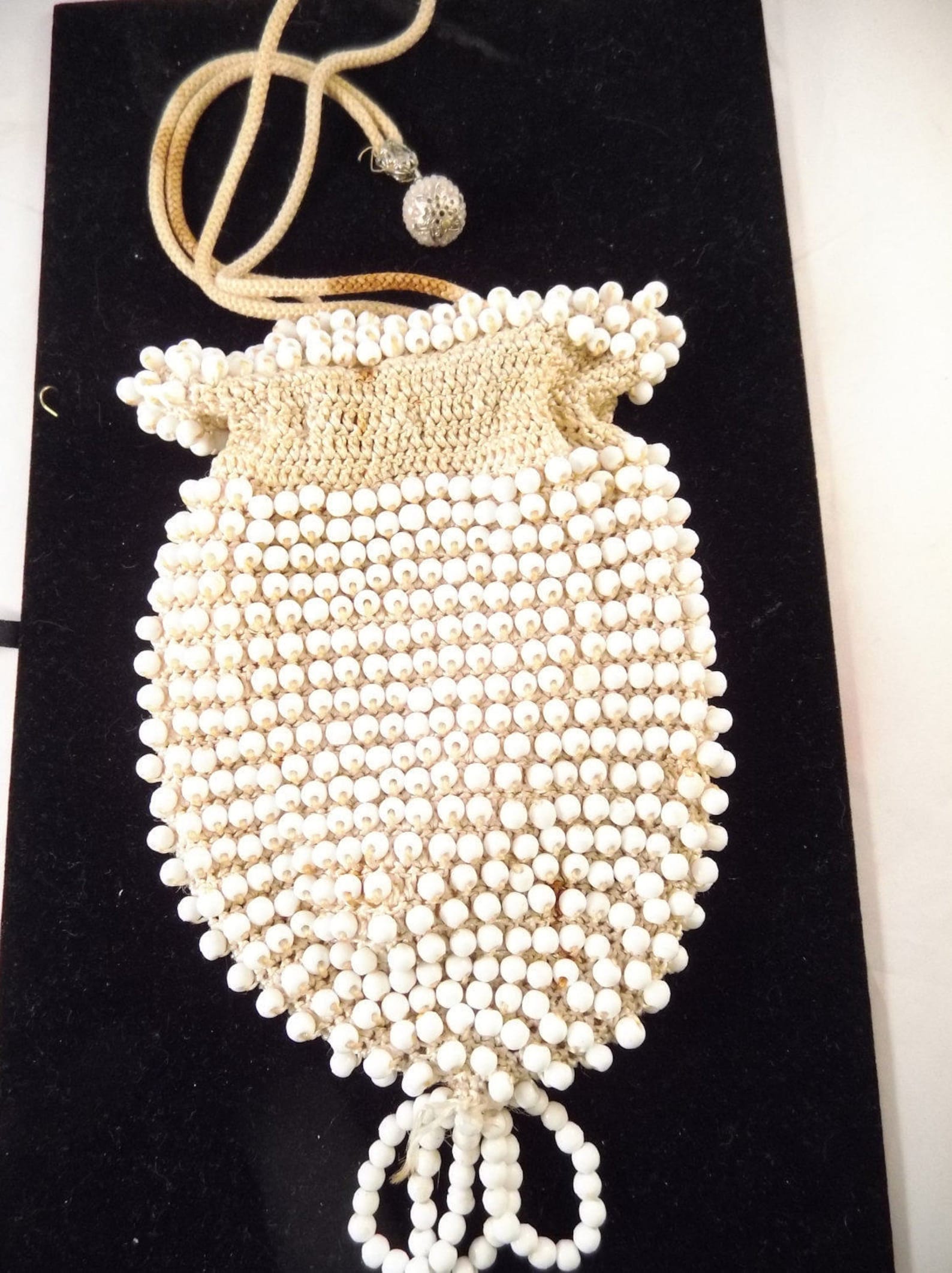 Beaded Reticule, White Beads, Crocheted, Some Staining - Etsy