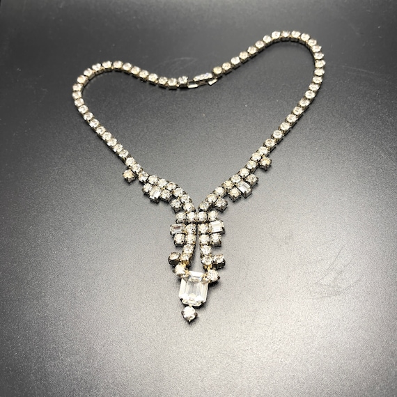 Kramer Clear Rhinestone Necklace, Round, Baguette… - image 1