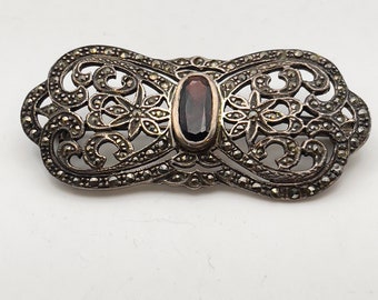 Broche Vintage Papillon En Argent Sterling Avec Marcasites, Topaze Et Grenat - Occasion