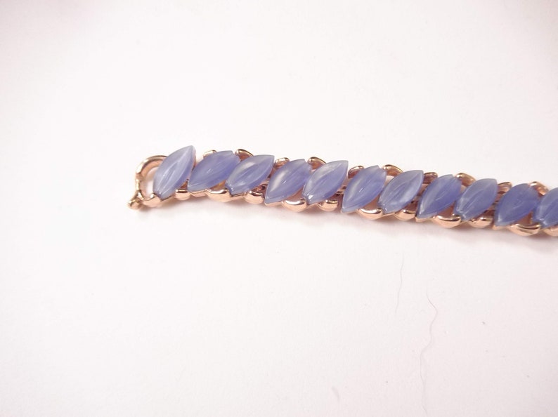 Mint Condition Blue on Gold Tone Metal Crown Trifari Thermoset Bracelet Fold Over Clasp