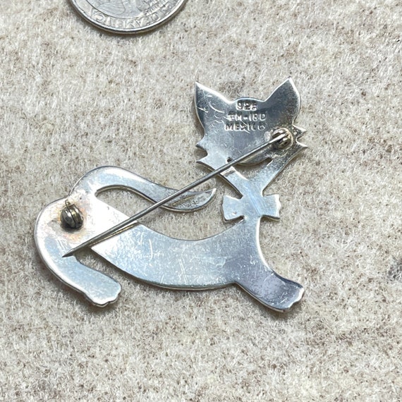 Sterling Silver Cat Brooch, Made in Taxco, Mexico… - image 3