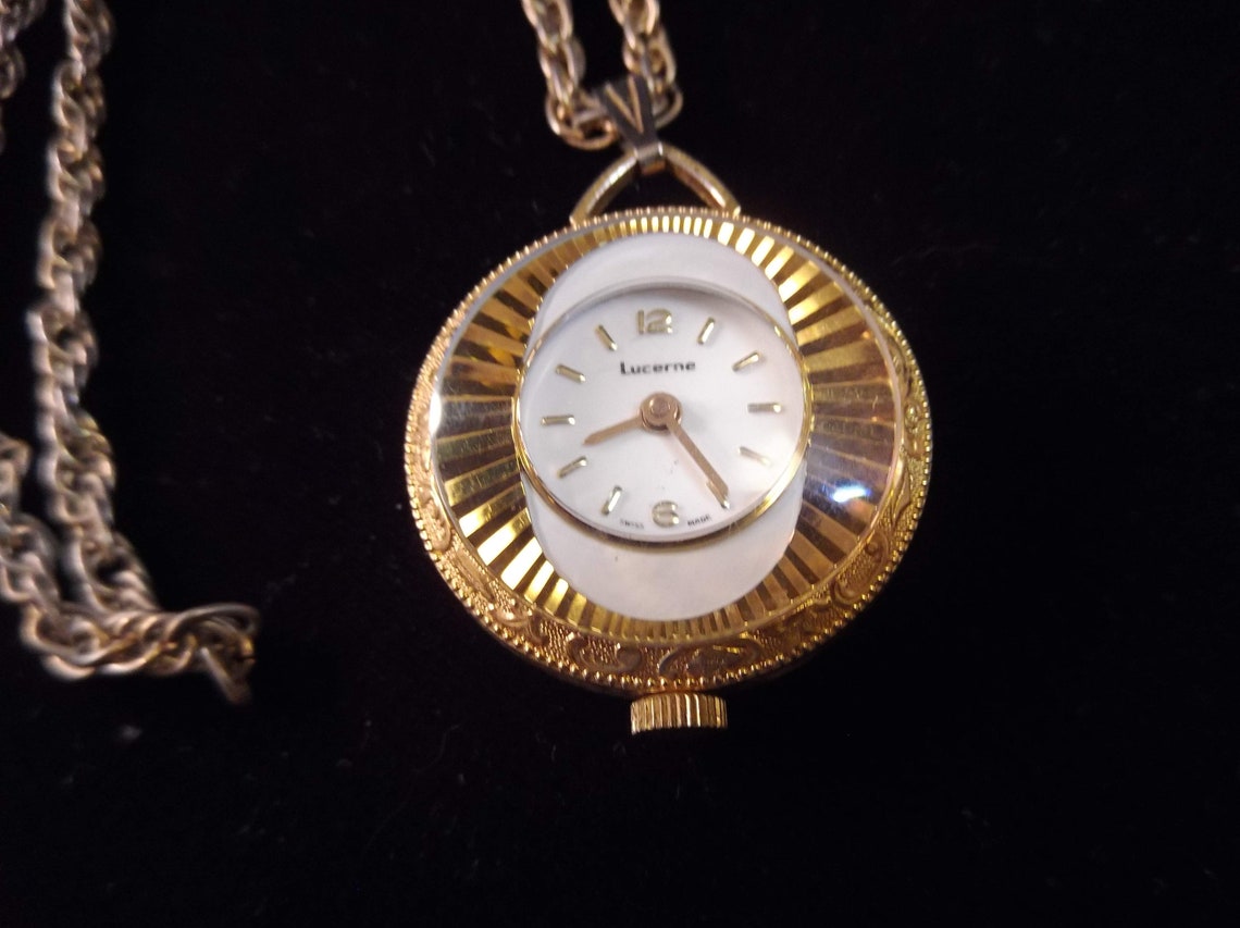 Lucerne Ladies Pendant Watch Gold Tone Pretty Watch Face Etsy