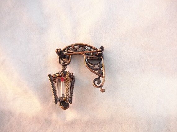 Hollycraft Lantern Brooch, Faux Pearls, Glass Cab… - image 3