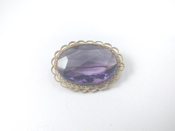 Victorian Brooch with Large Glass Faceted Cabocho… - image 2