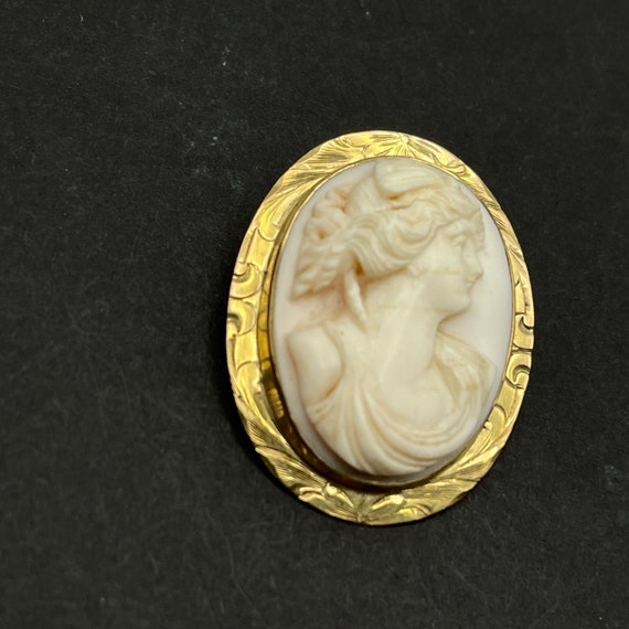 Queen Conch Shell Cameo Brooch/Pendant, Set in 10… - image 3