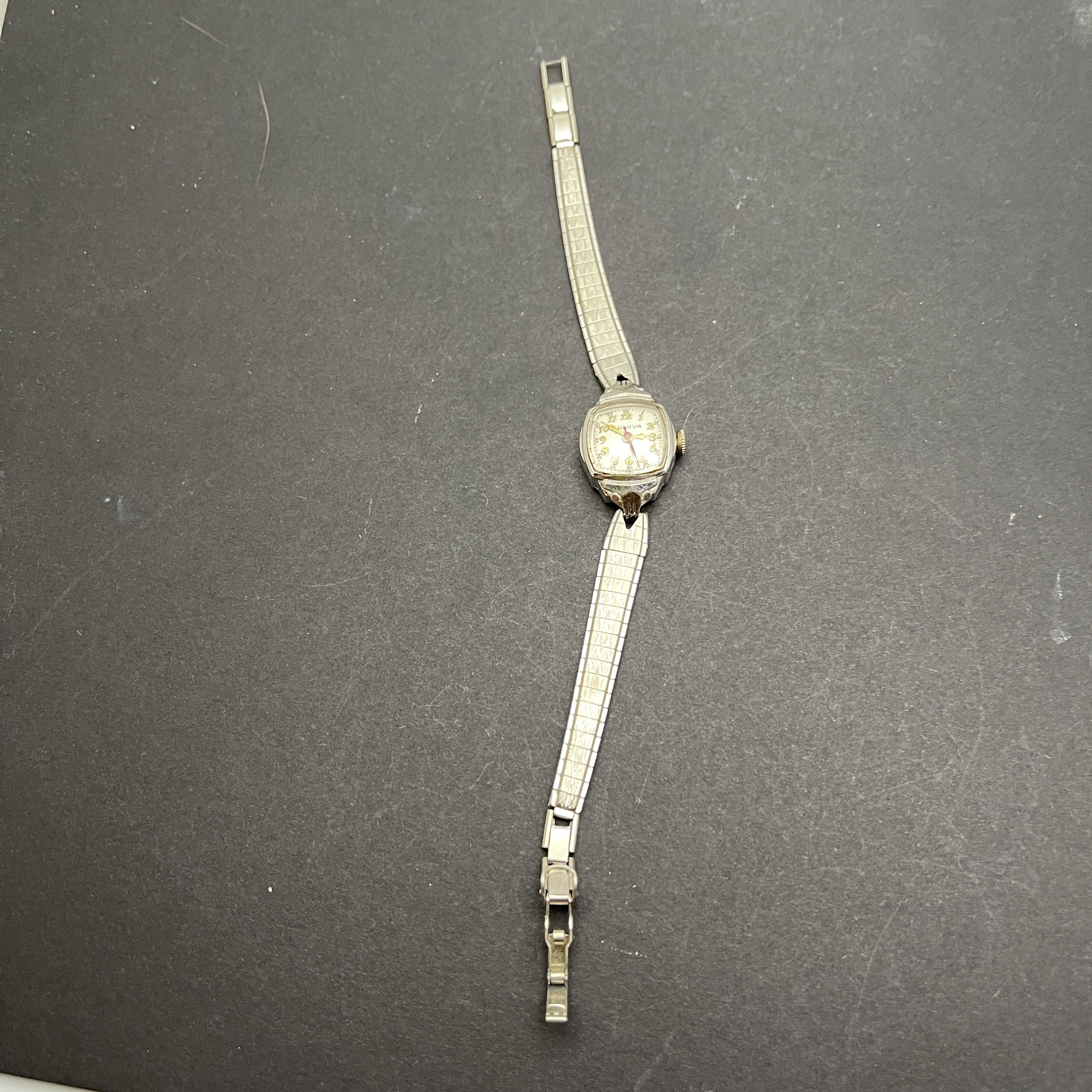 Vintage M3 SWISS BULOVA Watch Genuine 10 KT Karat Rolled white Gold Plate plated BULOVA 10K Rolled White Gold Plate, MECHANICAL Watch  main image 4