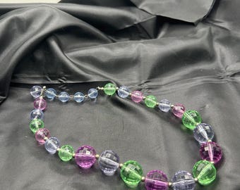 Coro Lucite Beaded Necklace, Mermaid Core, Pastel Green, Pink, Purple, Beads, Hook Clasp, 19” Long or Shorter