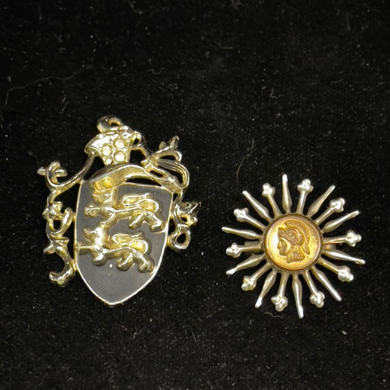 Set of 2 Heraldic Pins, One a Black Shield with T… - image 1