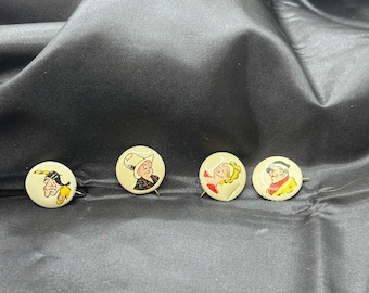 Set of 4 Kellogg's Pep Cereal Premium Pins,1940s, Featuring Various Cartoon Comic Characters, .75” in Diameter