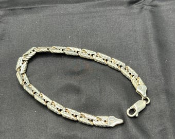 Sterling Silver Bracelet with Unique Links Looking Like a Braid, Italy, 925, 7.5” Long,  .25” Wide