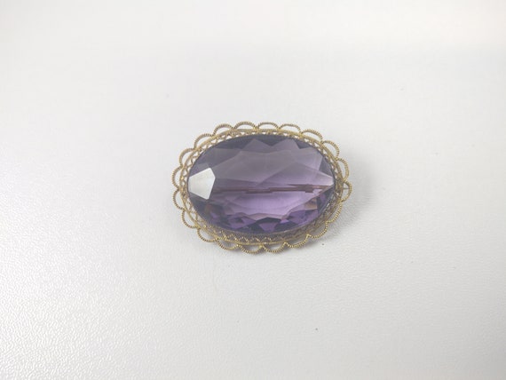 Victorian Brooch with Large Glass Faceted Cabocho… - image 1