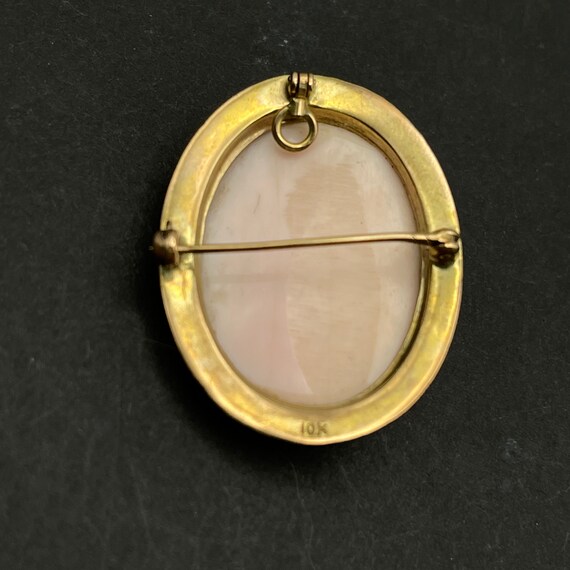 Queen Conch Shell Cameo Brooch/Pendant, Set in 10… - image 4