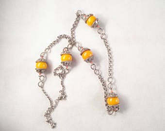 Copal Necklace, Mint Condition, Silver Tone Metal