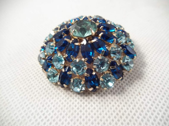 Shades of Blue PIn (brooch), Round,  Domed, Baby … - image 3