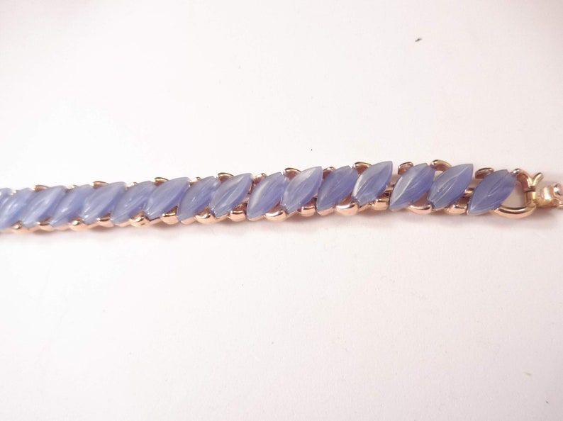 Mint Condition Blue on Gold Tone Metal Crown Trifari Thermoset Bracelet Fold Over Clasp