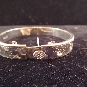 Sterling Silver, 925, Hinged Bangle Bracelet with Chain