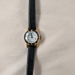 Cardova Swiss Watch, Hand Wind, Sparkling Rim, Leather Strap, Gold Tone Metal, 17 Jewels