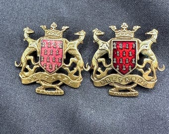 Set of 2 Enamel Heraldic Pins, Coat of arms of Brittany, Bretagne, Featuring Red Enamel Ermine Pattern, Greyhounds on Shield, 3/4” Square