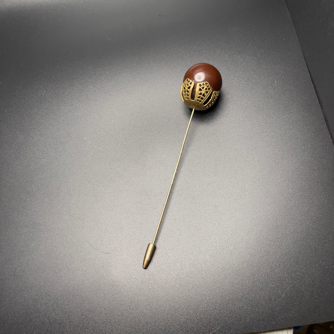 Set of 3 Long Hat Pins Round Glass Tops Brown Blue and One Etsy