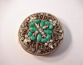 Rhinestone, Faux Pearl and Cabochon Cover Makeup Compact by Sam Fink Co. Fifth Avenue, Never Used