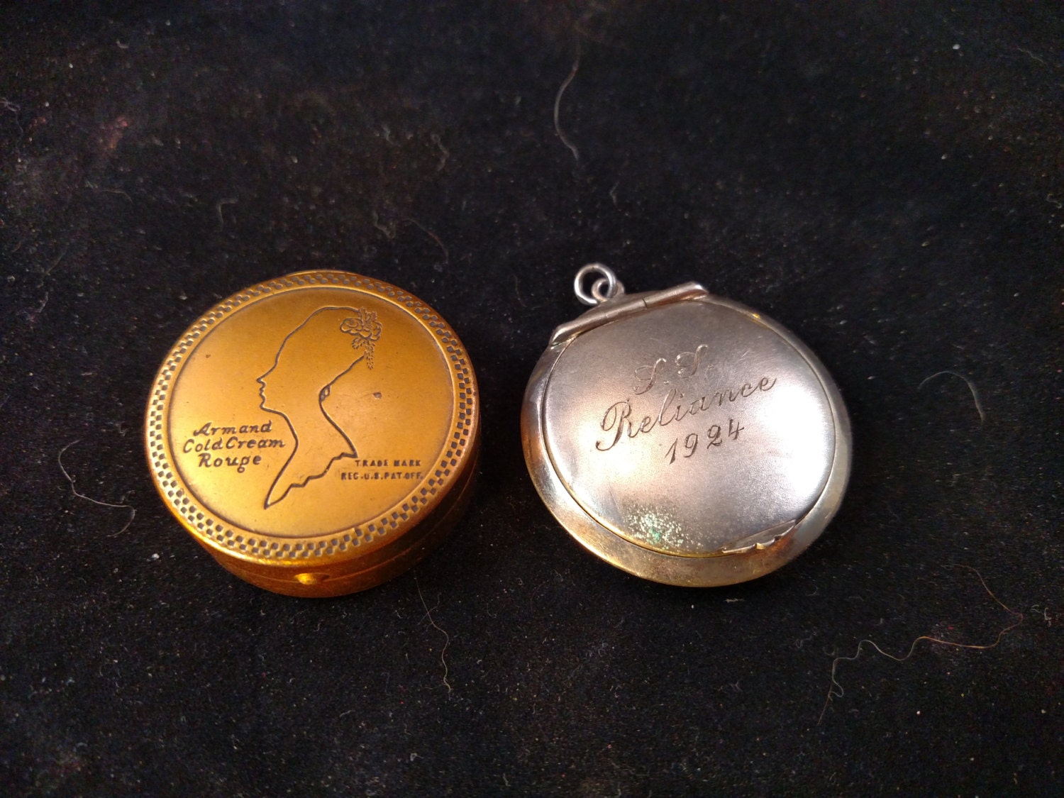 Engraved Compacts Two Vintage Small Compacts, One Marked Armand Cold Cream Rouge and One ...
