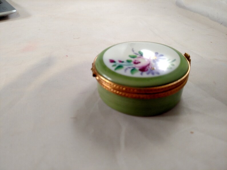 Limoges France Trinket Box Round Hinged Hand Painted Etsy