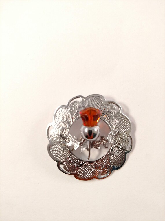 Mizpah Thistle Pin, Scottish Theme, Amber Colored… - image 2