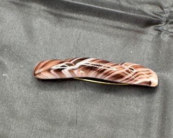 Antique Czech Glass Brooch, Twisted, Banded Glass,Striped, White and Brown, Safety Pin Clasp, 2.5” x .5”