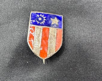 World War II United States Army China-Burma-India (CBI) Theater Insignia Pin, Red and Blue Enamel, Silver Tone Metal, C Clasp, 1” x 3/4”