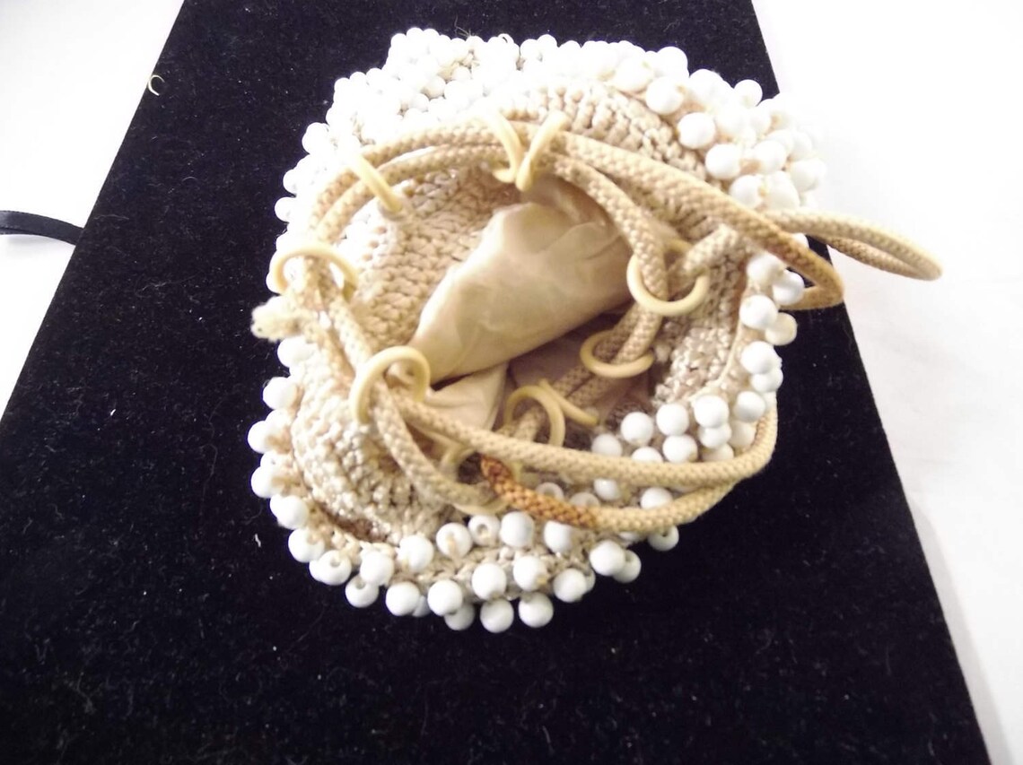 Beaded Reticule, White Beads, Crocheted, Some Staining - Etsy