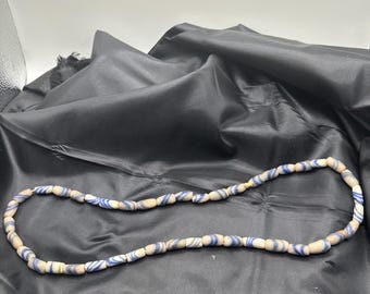 Antique Trade Beads, Blue and White Glass, Likely 19th Century Great Lakes Venetian Glass, On String, 26” Long, 43 Beads