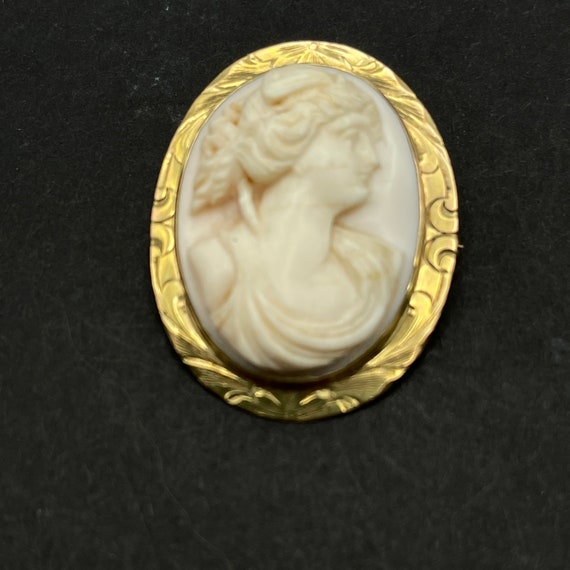 Queen Conch Shell Cameo Brooch/Pendant, Set in 10… - image 2