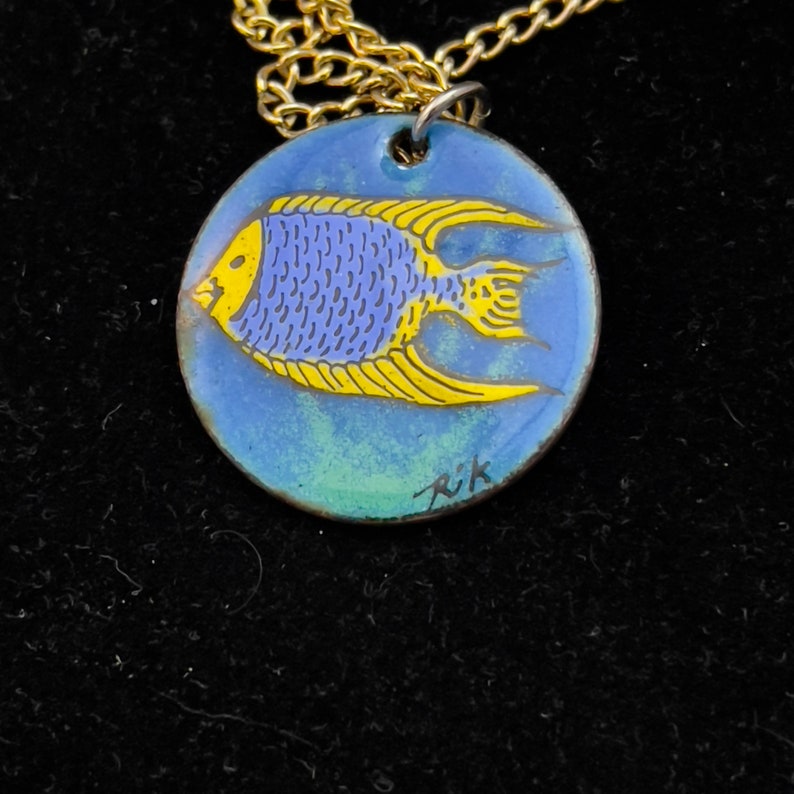 Enamel Fish Pendant Necklace Made on the Back of and English Etsy