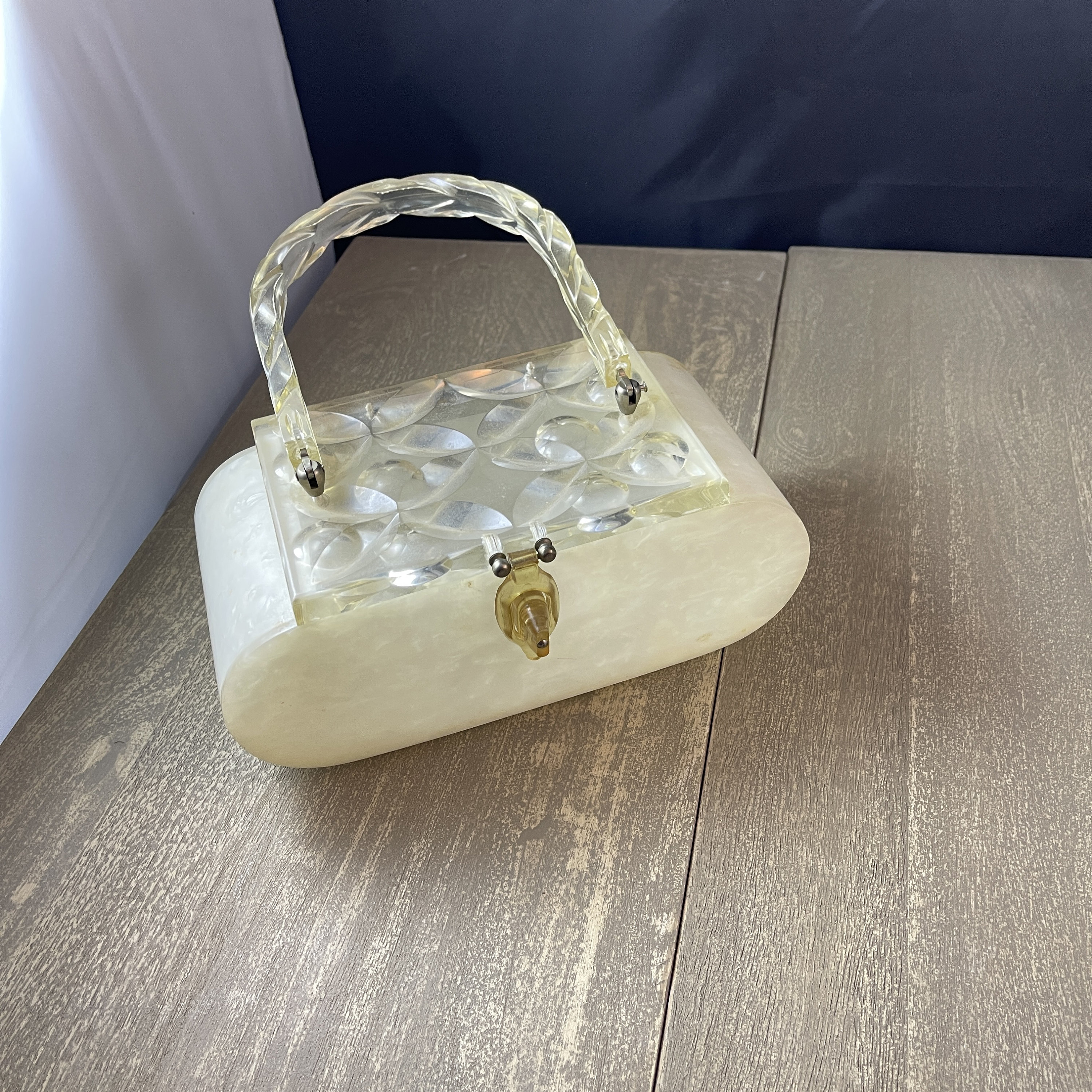 Rialto NY Lucite Box Purse White Pearlized Box Clear Lid and Handle 8 Inches Long 3.75 Inches Wide 3 Inches Deep Etsy UK