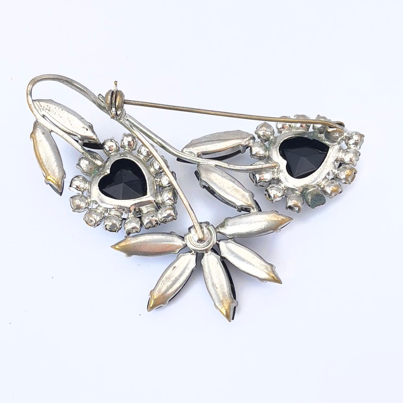 Large Floral Brooch Black Navette and Heart Shaped Etsy